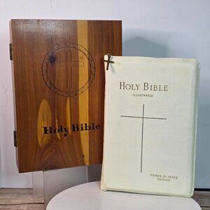 Holy Bible Illustrated Prince Of Peace Edition 1958 In Zippered White Cover With